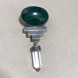 Silver, Malachite and Quartz Crystal Necklace/Pin